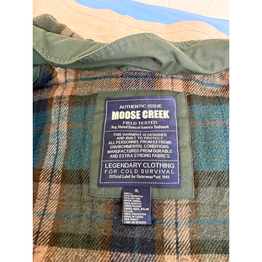 Moose Creek Mens XL Field Jacket Green Insulated Flannel Lined Hooded Parka Coat - Picture 7 of 10